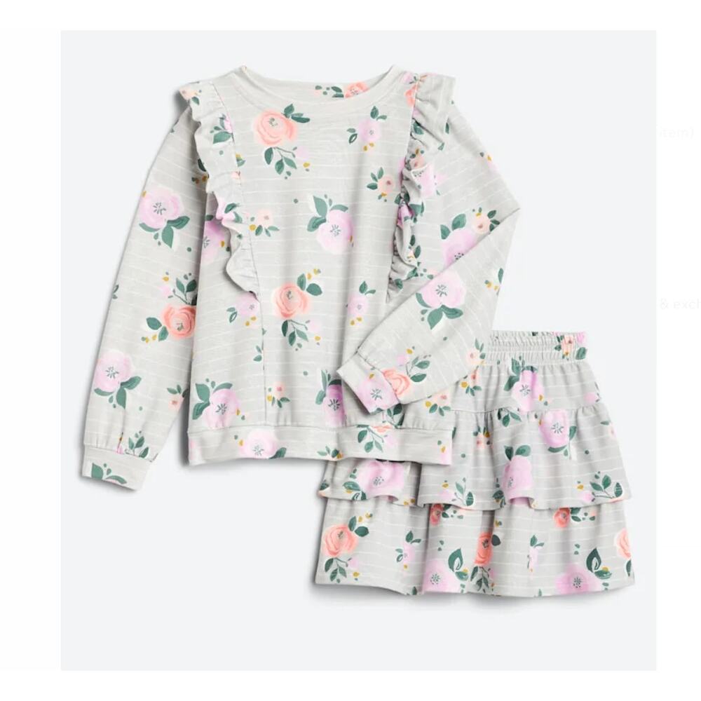 Bailey Lane Floral French Terry Pull Over and Skirt Set Size M 8 - 10